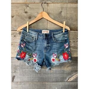 Driftwood Connie Fray Hem Shorts 26 Dynasty Wash Embroidery Floral Festival Boho